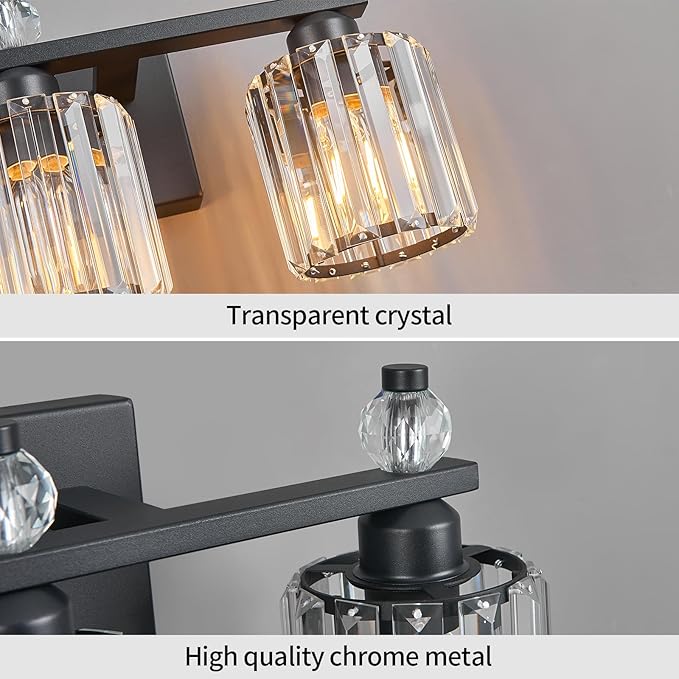 Bathroom Vanity Lights 3-Light Sand Black Modern Crystal Vanity Light Fixtures Over Mirror Crystal Bathroom Vanity Lighting Fixtures