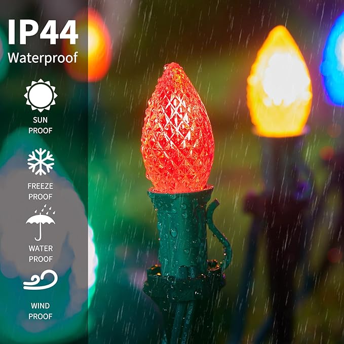 100 Pack C7 Led Replacement Light Bulb, C7 Shatterproof Christmas Led Bulbs for Christmas String Lights, E12 Candelabra Base, Commercial Grade Dimmable Holiday Bulbs, Multicolor