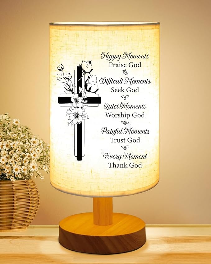 Christian Gifts for Women Faith, Inspirational Fabric Table Lamp Gifts, Christmas Birthday Gifts for Women, Men, Sister, Friends, Religious Gifts for Women, Bedside Table Lamp Christian Easter Gifts