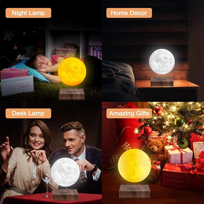 Levitating Moon Lamp, Floating 3D Moon Light Spinning in Air 3 Colors Magnetic Levitation LED Moon Night Lights with Touch Control for Room Office Decoration Cool Gifts