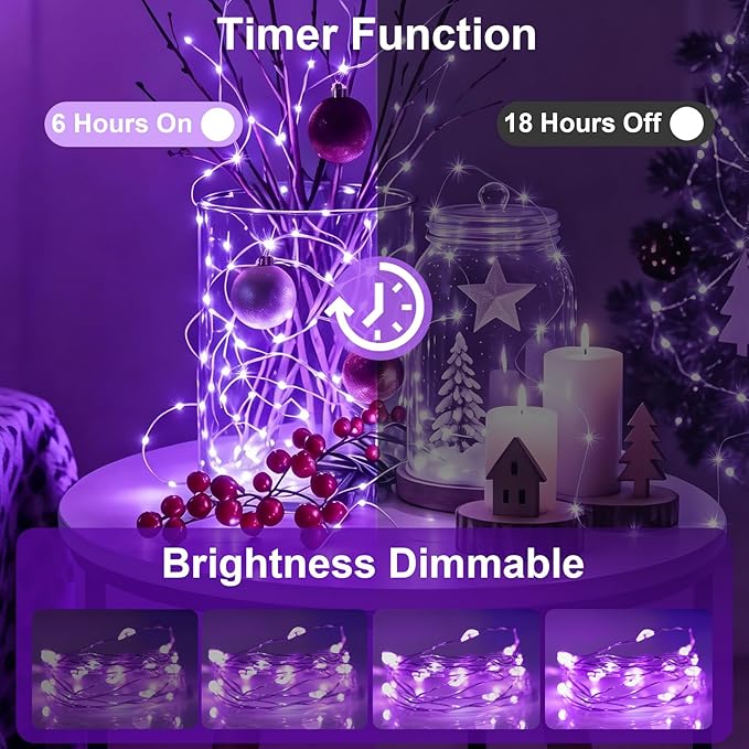 AIKEI 6 Pack LED Fairy Lights with Timer Battery Operated, Mini String Lights with Remote Waterproof 7ft 20 Led Firefly Starry Lighting for Wedding Party Bedroom Garden Christmas Decoration Purple