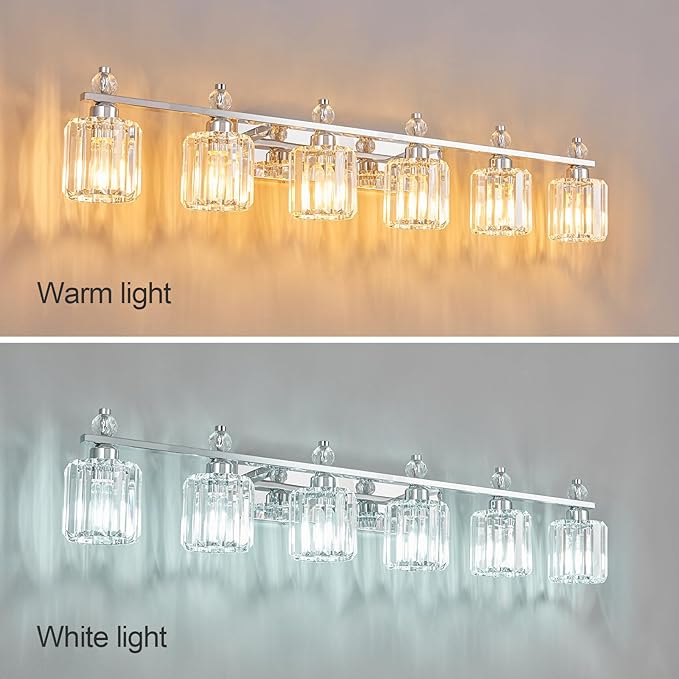 Bathroom Vanity Lights 6-Light Chrome Modern Crystal Vanity Light Fixtures Over Mirror Crystal Bathroom Vanity Lighting Fixtures