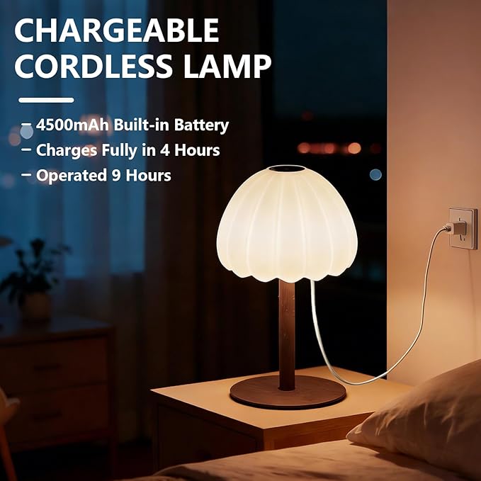 Cordless Waterproof Shower Lamp, IP65 Rechargeable Touch Dimmable Light for Inside Shower, 4500mAh Battery Operated Color Changing Water Proof Table Lamp for Bathroom, Bedroom (Brown)