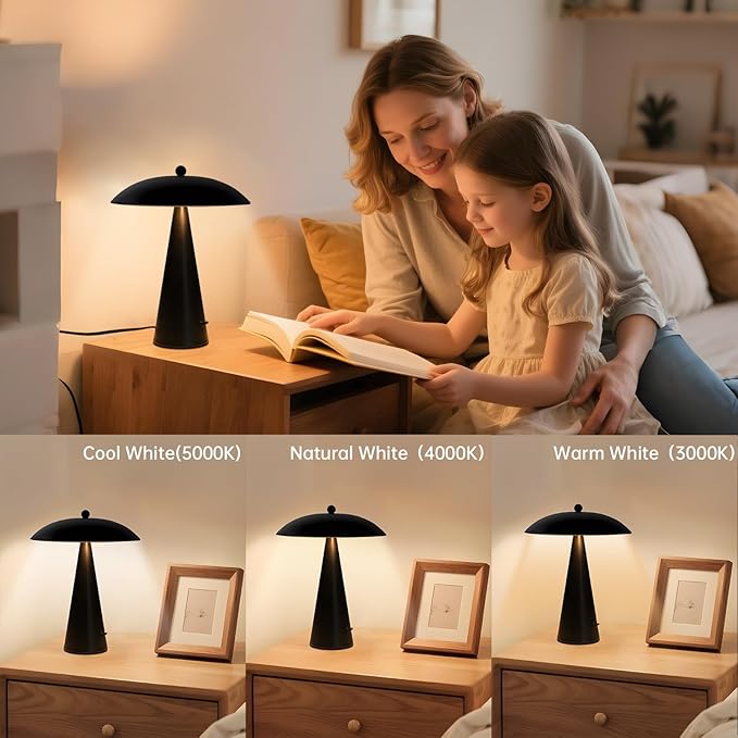 Mushroom Table Lamps Modern Table Lamp with 3 Color Temperatures 3000/4000/5000K,Dimmable Nightstand Lamp Desk Lamp for Living Room,Bedroom,Kid's Room,Office