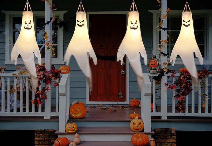 Halloween Ghost Decorations Outdoor: with Timer, 2 Pcs Spooky Hanging Ghost for Tree Porch Garden Yard, Waterproof LED Ghost Halloween Decor