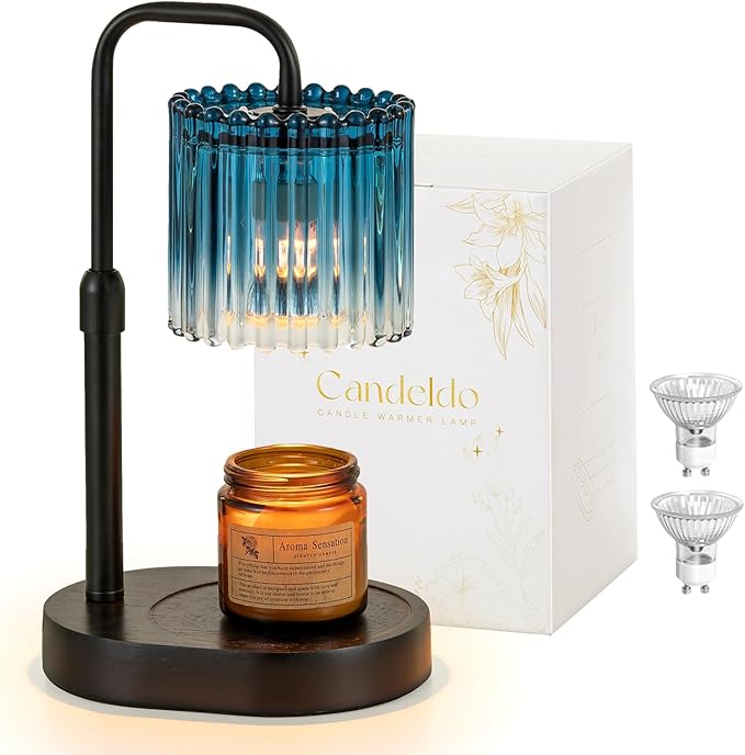 Candle Warmer Lamp with Timer: Navy Blue Candle Warming Lamp with 2 Bulbs Height Adjustable Wax Melt Dimmable Bedroom Decor for Women