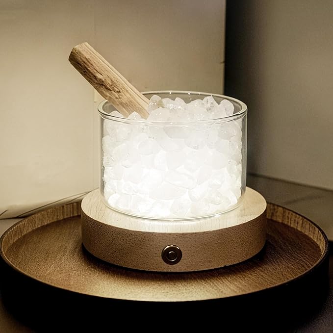 Quartz Crystals Lamp with Wooden Base & Palo Santo for Energy Cleansing, Spiritual Gift for Women, Chakra Light for Meditation Reiki Yoga Birthday Healing Crystals Home Office Decor Bedroom