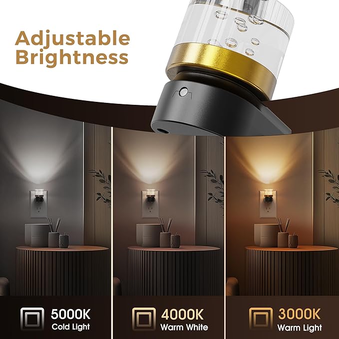 L LOHAS LED Night Lights Plug into Wall, 2 Pack 3000K/4000k/5000K Adjustable Color Temperature Bubble Night Light, Dusk to Dawn Sensor for Hallway, Bathroom, Rooms
