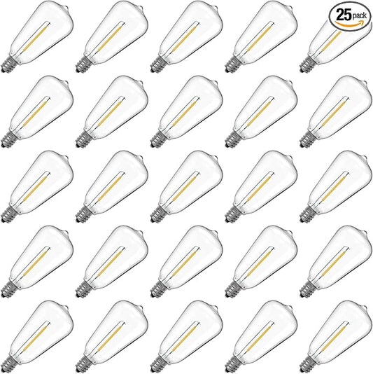 E12/C7 Base LED Replacement Bulbs for ST38 Outdoor String Lights - Not Solar, Vinatge 1W LED Shatterproof Bulb, Warm White 2200K, 25 Pack
