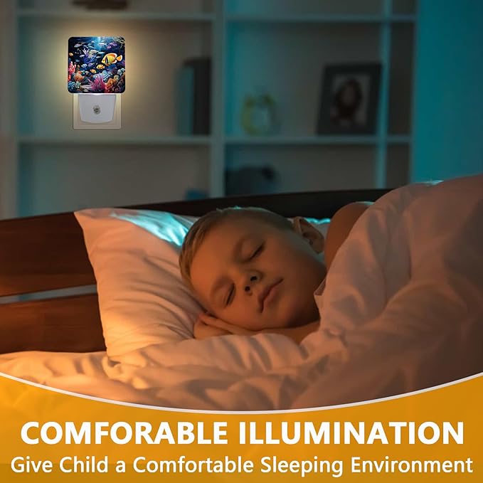 Underwater World Fish Night Light, Plug-into Nightlight White LED Lamp, Energy Efficient Decor Desk Lamp for Bedroom Hallway Stairs Bathroom