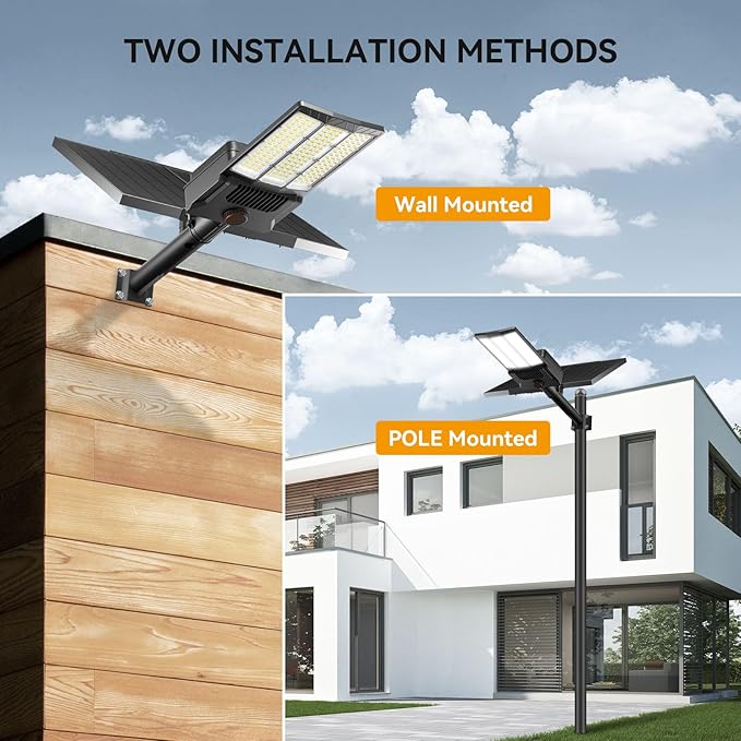 12000W Solar Street Light with Dual Solar Panels, Commercial Grade Parking Lot Lights with Large LEDs, Flood Lights Outdoor wth Motion Sensor and Remote Control for Yard, Street 2 Pack