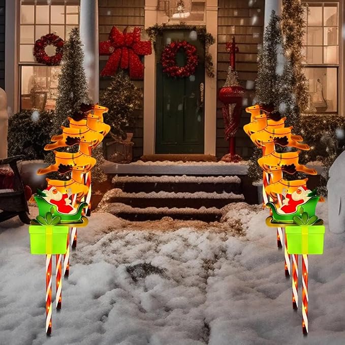 Christmas Pathway Lights Outdoor, 6pcs Candy Cane Reindeer Lights with 8 Modes, Outdoor Christmas Decorations Light, LED Santa Claus Gifts Light for Yard Path Garden Decor (Brown - Reindeer)