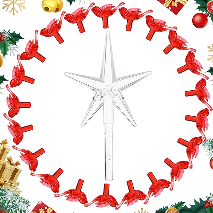 Mudder 100 Pieces Ceramic Christmas Tree Bird Bulbs and 5 Pieces Stars Replacement Plastic Bulbs for Ceramic Christmas Tree Decorations(Red)