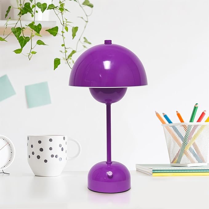 Simple Designs LD1069-PRP 11.8" Mushroom Magic Dimming LED Touch Stick Lamp, Portable & Rechargeable, Purple