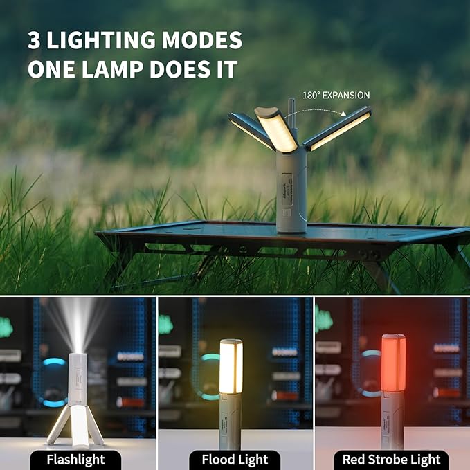 Folding Rechargeable Camping Light with Stand,Allspark Collapsible Waterproof Hanging Tent Lantern,Magnetic Dimmable Portable Power Supply Lamp with Detachable Tripod for Power Outage,Hurricane,Hiking