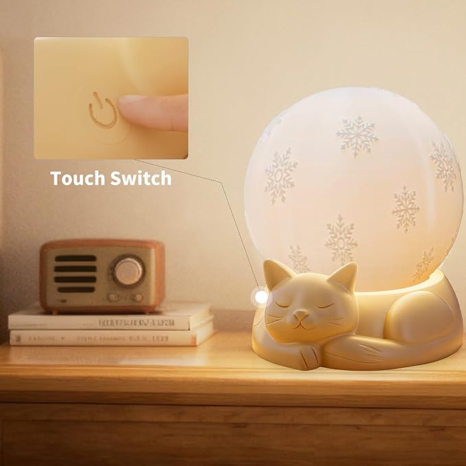 Rotating Cat Lamp, 3 Color Temperatures Table Lamp for Bedroom, Touch Control Rechargeable Nightstand Lamps with USB C Charging for Home Decor, Nursery