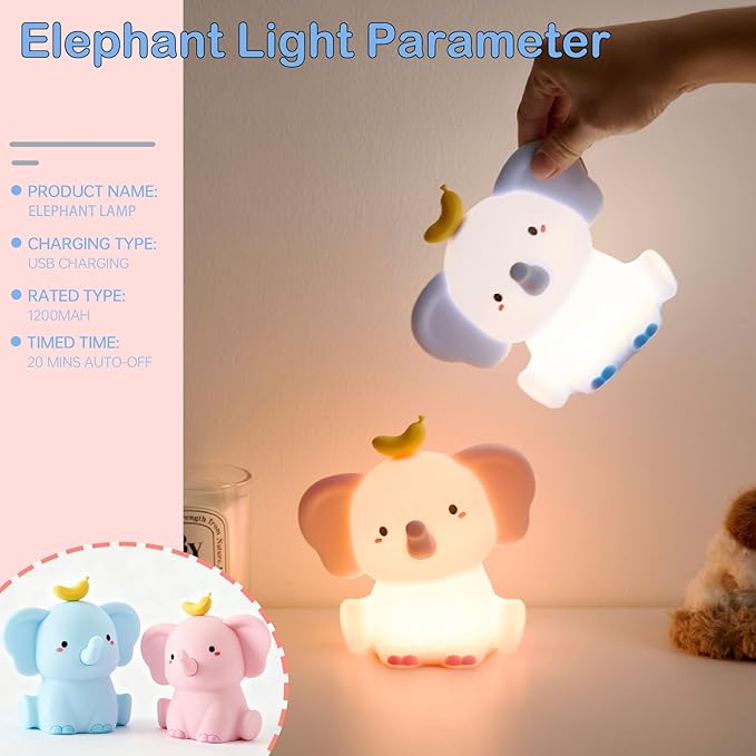 Elephant Lamp, Elephant Cute Night Light Gifts, Rechargeable Bedside Nightlight, Dimmable Squishy Silicone Animal Touch Lamp, Baby Room Decor, Small Night Light for Kids Teens Boys Girls Lovers