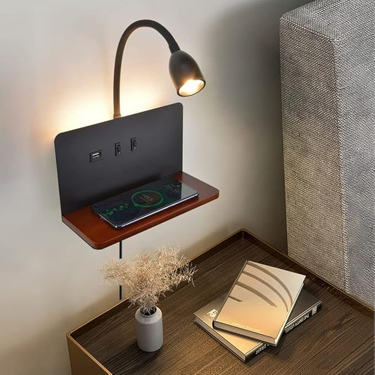Bedside Wall Sconces with Wireless Charging Station & USB Charging, 3 Adjustable Color Temperatures LED Reading Lamp, 3000K Warm Ambient Lighting Wall Mounted Sconce for Bedroom, Plug-in or Hardwired