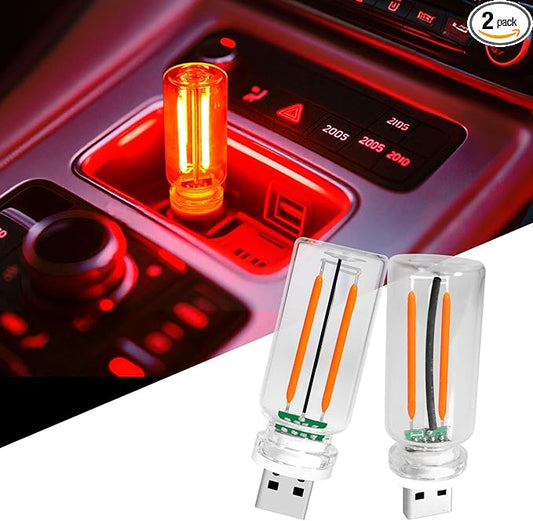 USB Light Touch Dimmable Retro USB Led Lights for Car,Mini USB Light Bulb Ambient Lighting for Car Bedroom Party Christmas Hallway Camping,Red 2Pack