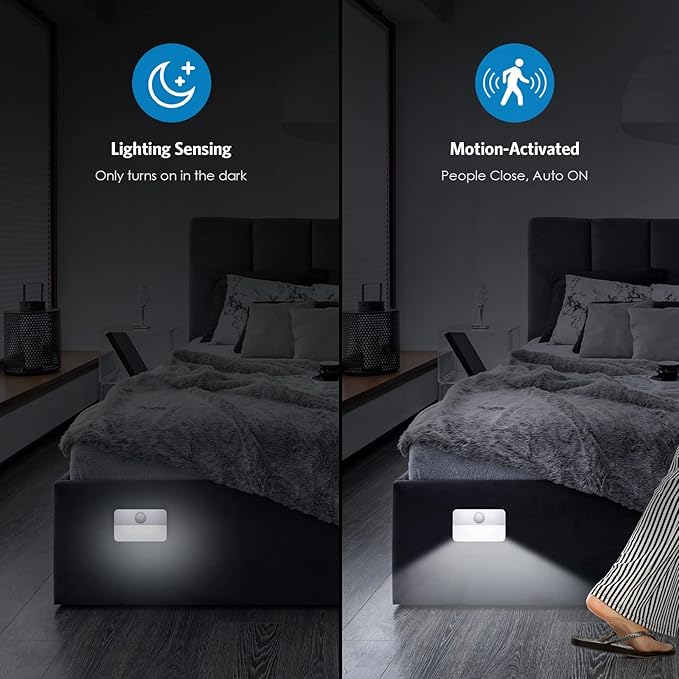 AMIR 4 Pack Mini Motion Sensor Stair Light for Indoor, Battery-Powered LED Night Light, 40 Lumen 6500K, Cordless Closet Lights, Safe Lights for Stairs, Hallway, Bathroom, Kitchen, Cabinet