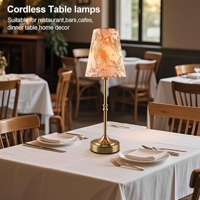 Cordless Table Lamp, 5200mAh Rechargeable Battery Operated Lamp, Portable LED Touch Lamp, 3-Level Brightness Dimmable, Small Patio Table Lamp, Night Lamp, Ambient Light for Restaurant(1Pack-GOLD)