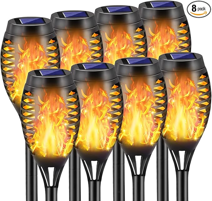 Solar Torch Lights Outdoor, 8 Pack Solar Torch Lights with Flickering Flame, 12 LED Mini Tiki Torches for Outside Waterproof Landscape Decorations for Garden Pathway Dusk to Dawn Auto On/Off