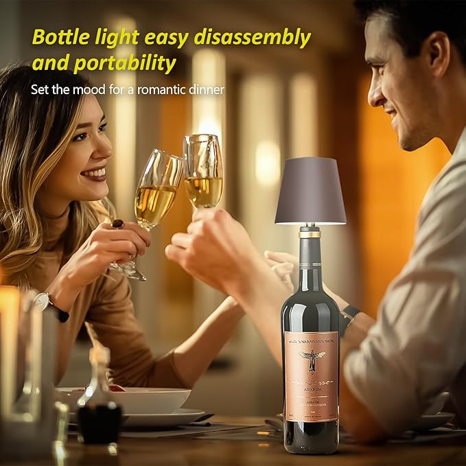 2025 New Wireless Bottle Lamp - LED Bottle Lights for Liquor & Wine Bottles, Cordless Lampshade, Whiskey Bottle Top Light, Bottle Stopper Night Light Kit, Rechargeable 3-Tone Touch-Dimmable