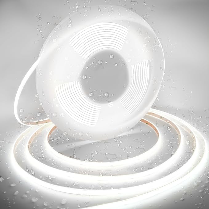 32.8ft COB LED Strip Lights Waterproof IP68, 6000K Daylight White Outdoor 24V Dimmable Silicone LED Tape Lighting High Density, 6000LM+, 3200LEDs Clips and Screws(Power Supply Not Included)