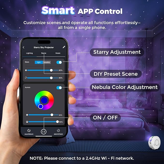 Galaxy Projector,Star Projector,Northern Lights Projector with 6 Film Discs,24H Timer,White Noises,Bluetooth Speaker,Smart APP&Voice Control,LED Starlight Night Light Projector for Kids Bedroom