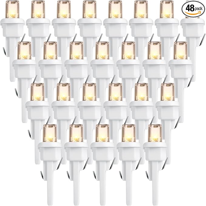Honoson 48 Count 5 mm LED Halloween Replacement Bulbs Bulk Wide Angle Christmas Light Xmas Tree String Replacement Festival Light Decoration (White Base with Warm White Bulb)