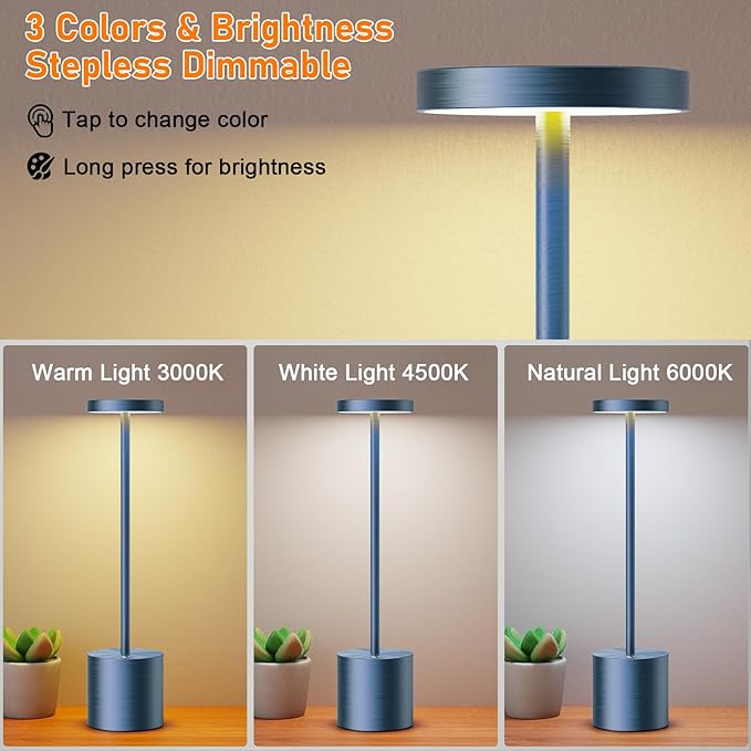SAKRINGT Cordless Table Lamps Rechargeable,6000mAh Portable Battery Operated LED Table Light for Restaurant Outdoor 2 Pack Blue