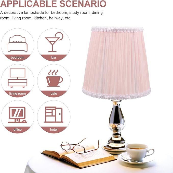 Fabric Table Lamp Shade Pink Pleated Lampshade Cover for Floor Light Bedside Lamp Bedroom Living Decor Easy Install Soft Cloth and Metal Material