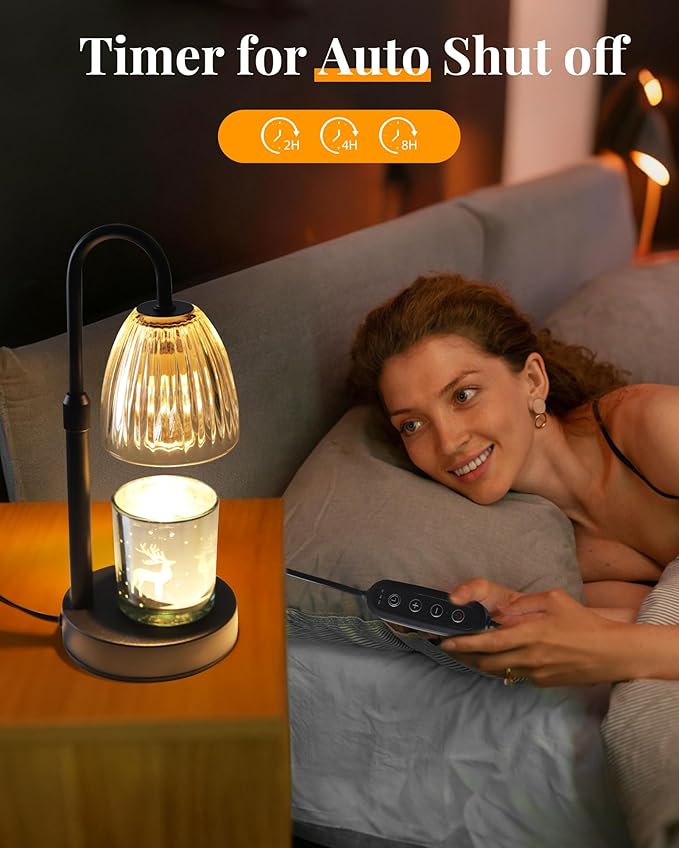 Dimmable Candle Warmer Lamp with Timer Adjustable Height, for Mom, Home Decor Birthday Housewarming Gifts for Women, Modern Electric Wax Melt Warmer for Scented Jar Candles, Clear