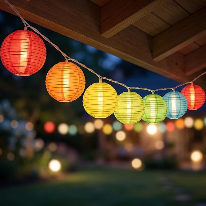 8.5Ft Lantern String Lights Plug in, Spring Outdoor Decor Fairy Lights with 10 LED Multicolor Lanterns, Waterproof Hanging Patio Lights for Summer Hawaiian Camping Tent Holiday Party Garden