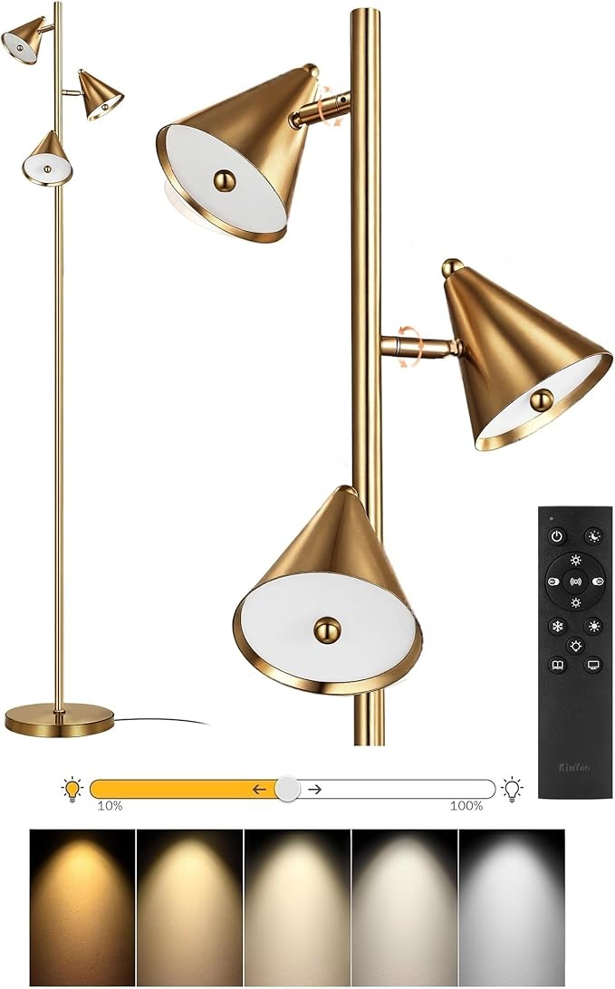 Tree Floor Lamp with Remote, Dimmable 3 Rotatable LED Lights, 5 Color Temperatures, 63" Modern Standing Lamp for Living Room, Bedroom, Office Reading Light (Bronze)