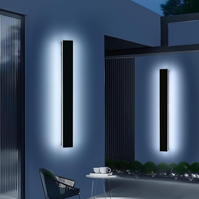 Mikeru 39.3" 2Pack Outdoor Wall Sconce 6000K Cool White - IP65 Waterproof Black Exterior Light, Hardwired Wall Mounted Fixture for Porch, Patio & Entryway | Non-Dimmable Weatherproof Design
