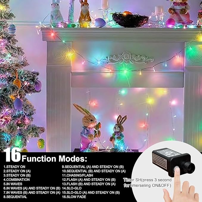 LAMPHOME Color Changing String Lights Plug in, 165Ft 500LED Warm White & Multicolor, Christmas & Easter String Lights Indoor Outdoor Waterproof, LED Tree Lights for Xmas Holiday Party Home Decor