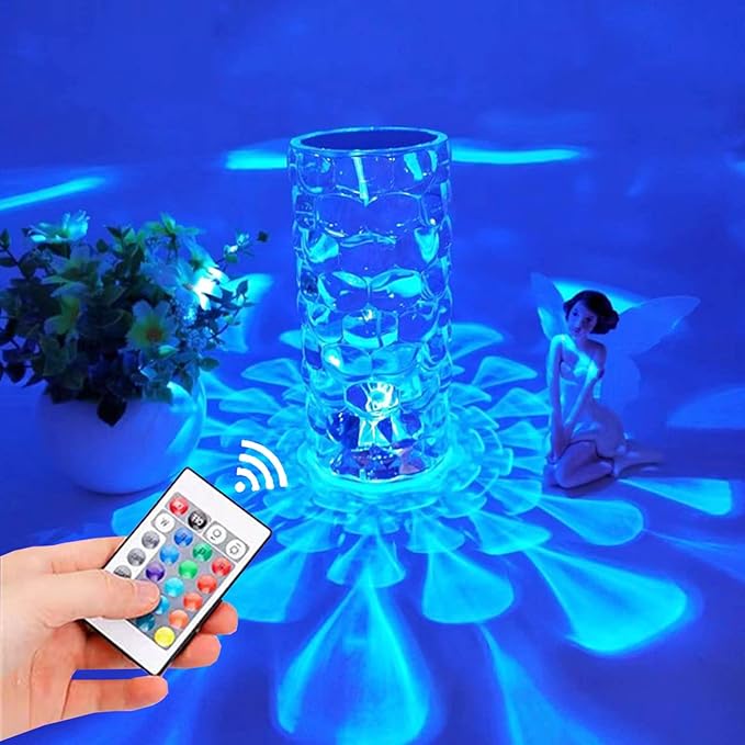 MIFXIN Crystal Table Lamp RGB 16 Colors Changing Remote Control Touch Diamond Crystal Lamp USB Charging Touch Bedside Light Acrylic LED Desk Lamp for Bedroom Living Room Decor (Water Drop)