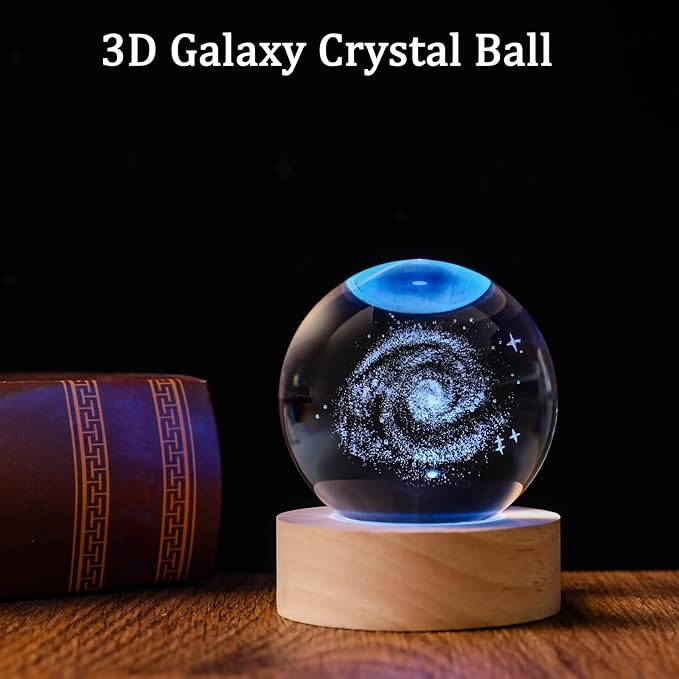 3D Galaxy 60mm Crystal Ball Astronomy Universe Gifts 3D Galaxy Crystal Globe Science Space Themed Physics Gifts Night Light lamp for Kids Men Him Dad Science Teacher