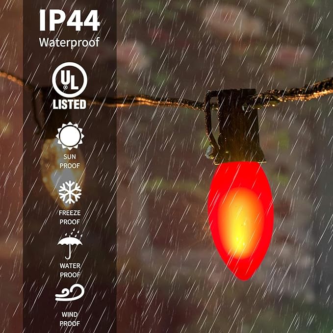GOOTHY 25 Pack C9 LED Red Christmas Lights Bulbs, 0.6W Shatterproof Red C9 Replacment Bulbs for Christmas Outdoor Patio String Lights, LED E17 Base Bulb, Night Light Bulbs, Dimmable
