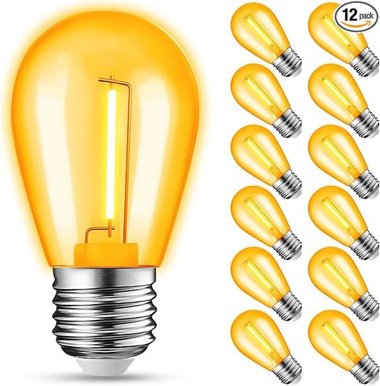 12-Pack Orange String Light Bulbs, Patio String Light Replacement Bulbs for Outdoor Indoor, 1W E26 Base S14 LED Colored Light Bulbs for Christmas Halloween,Holiday,Home Decor