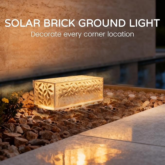 Wokyo Solar Brick Steps Lights Outdoor Cement Wall Lights, 7.8x3.9 inch Rectangular Solar Brick Paver Lights for Garden Lawn Yard Pathway Driveway Walkway Decor 4 Packs (Rectangular-Warm White)