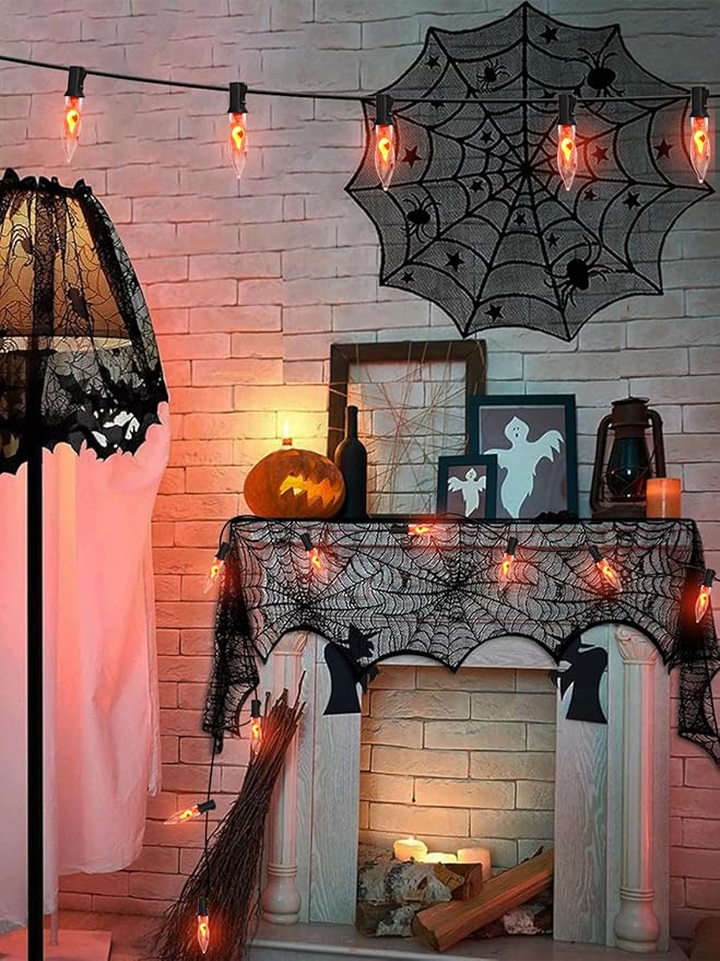 Halloween Flicker Flame Light Bulbs, Crystal Clear Flame Tip Candelabra Bulbs, Flickering Replacement Bulbs Dances with Orange Flame, 120 Volt, 1 Watt, E12 Candelabra Base, 12 Pack