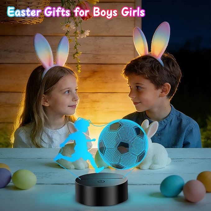 Soccer Gifts for Boys【 Boys’ First Soccer Night Light 】, 3D Illusion Soccer Lamp Easter Gifts for Teens Boys, 5 6 7 8 9 10 Year Old Boy Birthday Gifts for Children, Room Decor for Teens