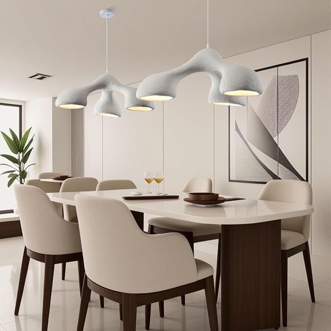 JAYMP 3-Lights Pendant Light Fixture for Dining Room Kitchen Island Restaurant Farmhouse E26 Base Mid Century Modern Hanging Lamp 1 Pack (Matte White,E Shape, 72cm/28.3in)