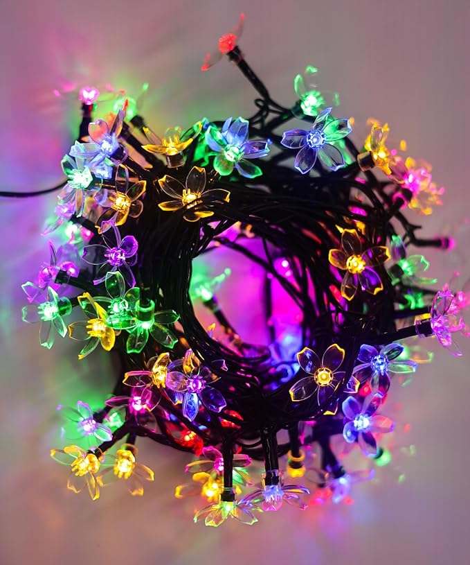 Cute Pastel Flower Fairy Lights String, Cherry Blossom Floral Garland Vine Decor with Timer, 8 Modes, USB Plug in for Wedding Christmas Tree Bedroom Hanging Indoor Outdoor Decorations (Multicolored)