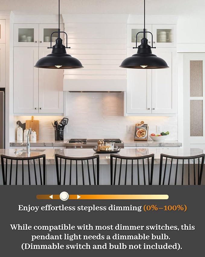 Industrial Pendant Lights 3 Packs, 12.2 Inch Black Pendant Lights Kitchen Island, Metal Pendant Lighting, Vintage Farmhouse Pendant Light for Kitchen, Living Room, Hallway