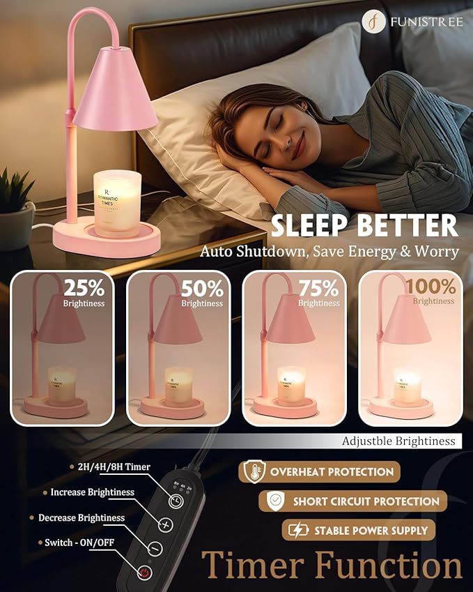 Modern Pink Candle Warmer Lamp with Timer, Dimmable Candle Lamp Warmer, Men Women for Birthday Gifts, Adjustable Candle Light, Anniversary Day Gifts Candle Warmer, Cozy Living Room Bedroom Home Decor
