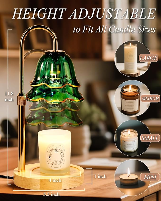 Flower Candle Warmer Lamp with Timer Dimmable Green, Adjustable Height Candle Warming Light, Wax Melt Warmer Candle Lamp for Jar Candles, Birthday Housewarming Gifts for Women Mom