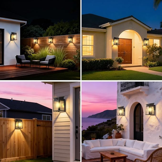 2 Pack Solar Porch Lights Outdoor with Motion Sensor, Dusk to Dawn Wall Lights Outside, LED Exterior Sconce for Front Door, Entryway, Garage IP65 Waterproof